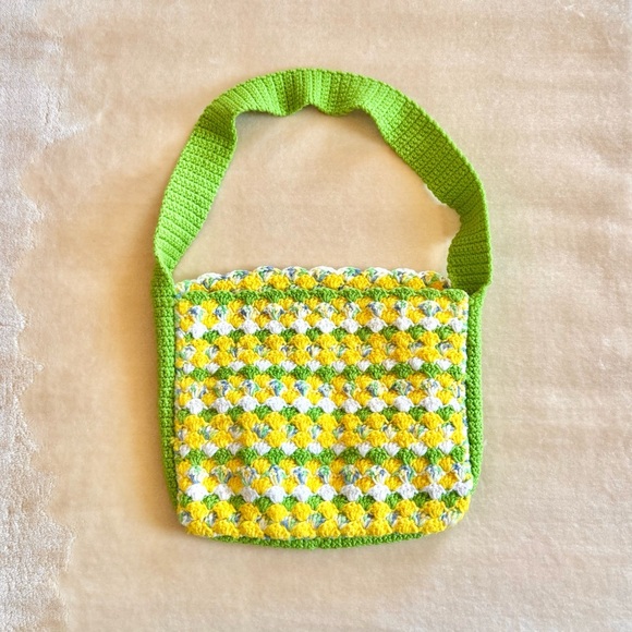 Handmade Handbags - Green & Yellow Crochet Shoulder Bag